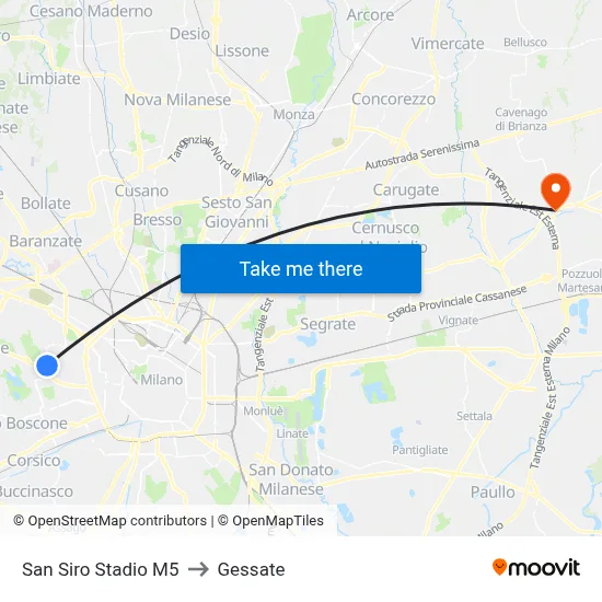 San Siro Stadio M5 to Gessate map