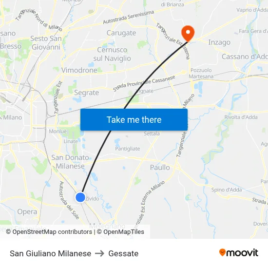 San Giuliano Milanese to Gessate map