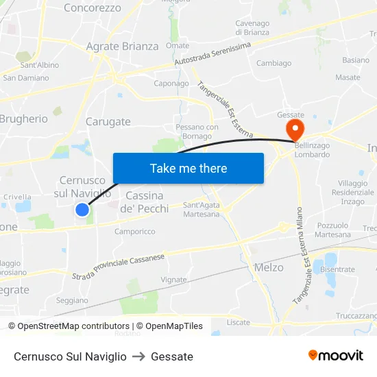 Cernusco Sul Naviglio to Gessate map