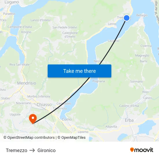 Tremezzo to Gironico map