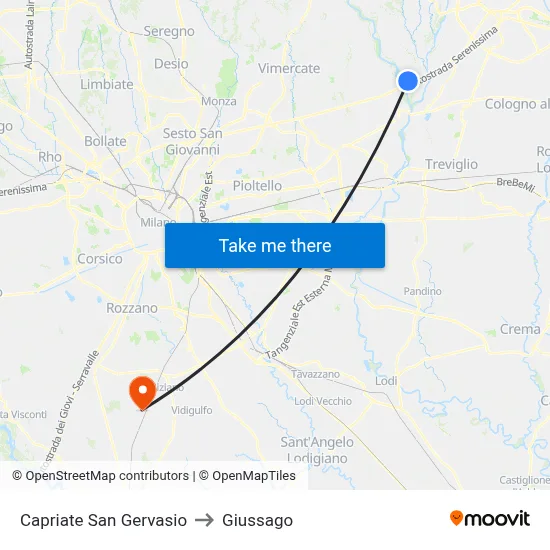 Capriate San Gervasio to Giussago map