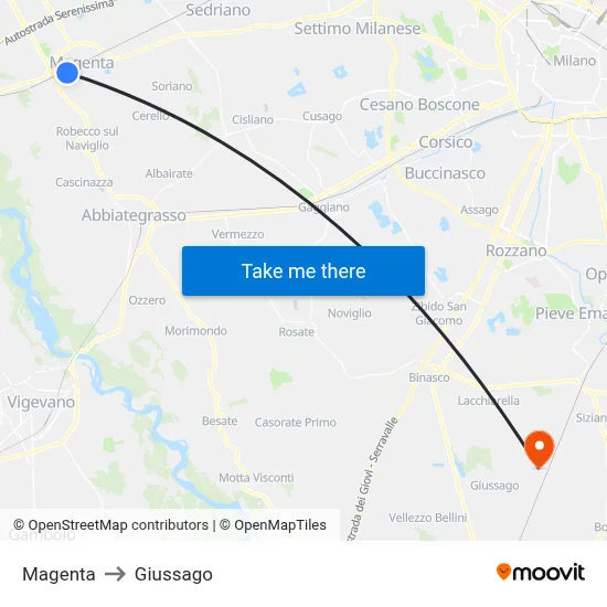 Magenta to Giussago map