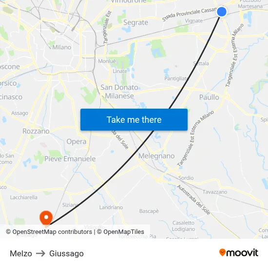 Melzo to Giussago map