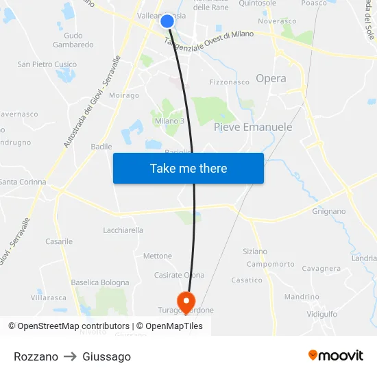 Rozzano to Giussago map
