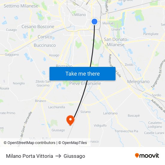 Milano Porta Vittoria to Giussago map