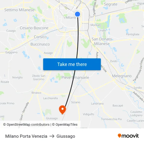 Milan Porta Venezia to Giussago map