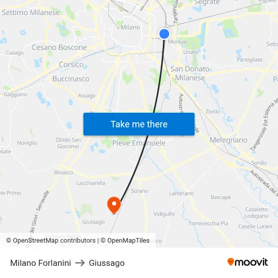 Milano Forlanini to Giussago map