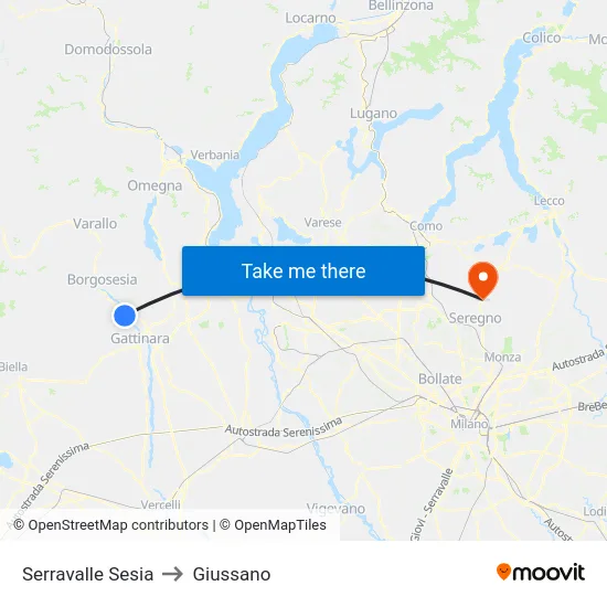 Serravalle Sesia to Giussano map