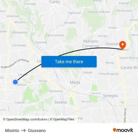 Misinto to Giussano map