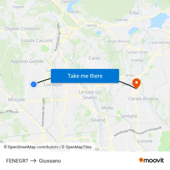 Fenegro to Giussano map