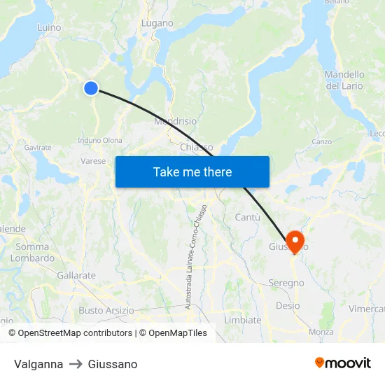 Valganna to Giussano map