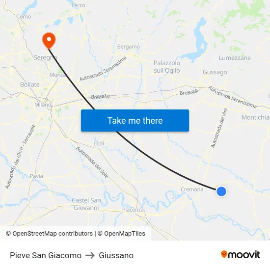 Pieve San Giacomo to Giussano map