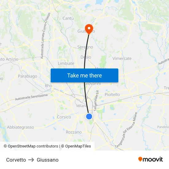 Corvetto to Giussano map