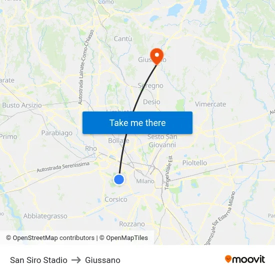 San Siro Stadio to Giussano map