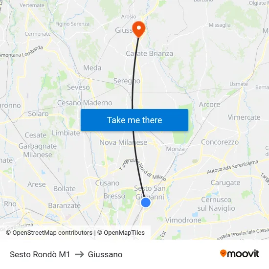 Sesto Rondò M1 to Giussano map