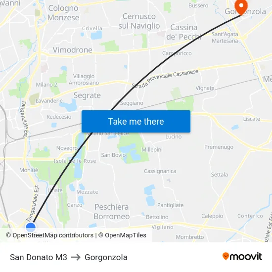 San Donato M3 to Gorgonzola map