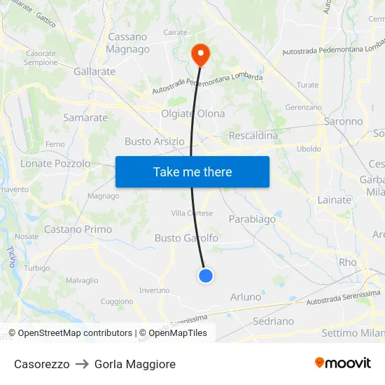 Casorezzo to Gorla Maggiore map