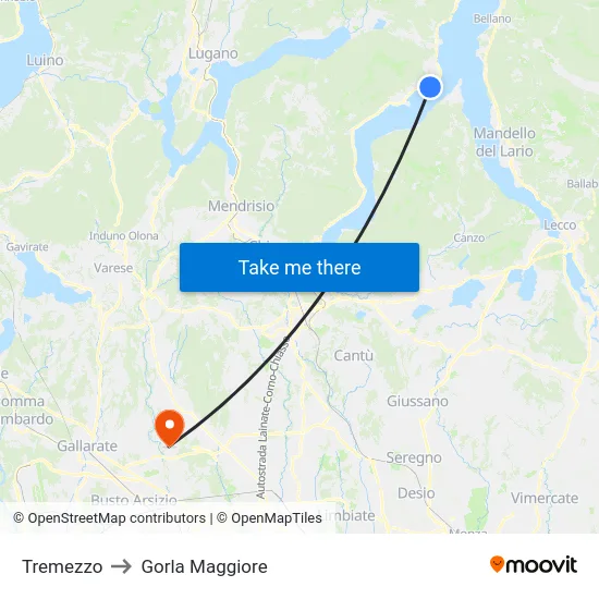 Tremezzo to Gorla Maggiore map