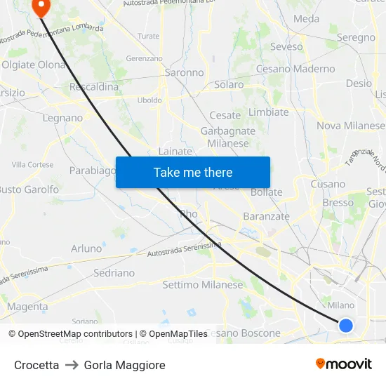 Crocetta to Gorla Maggiore map