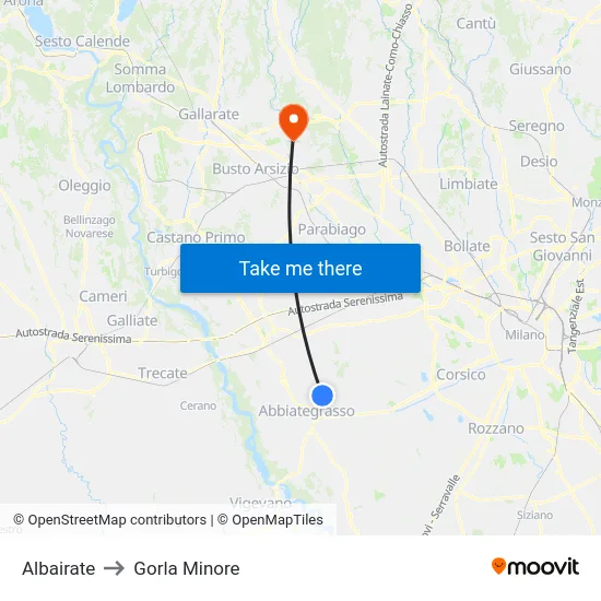 Albairate to Gorla Minore map