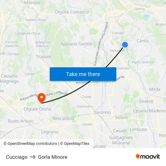 Cucciago to Gorla Minore map