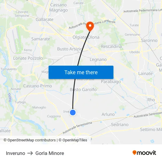 Inveruno to Gorla Minore map
