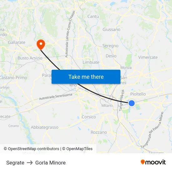 Segrate to Gorla Minore map