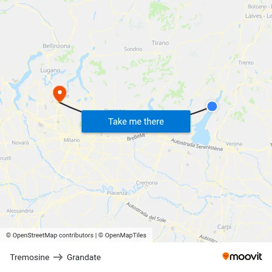 Tremosine to Grandate map