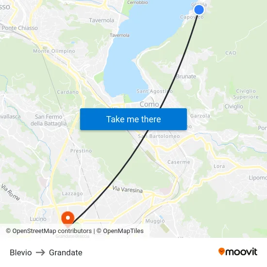 Blevio to Grandate map