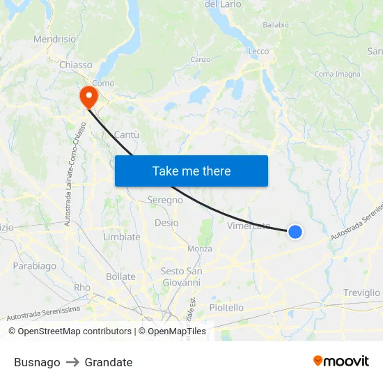 Busnago to Grandate map