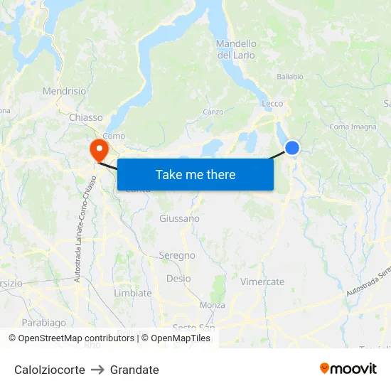 Calolziocorte to Grandate map