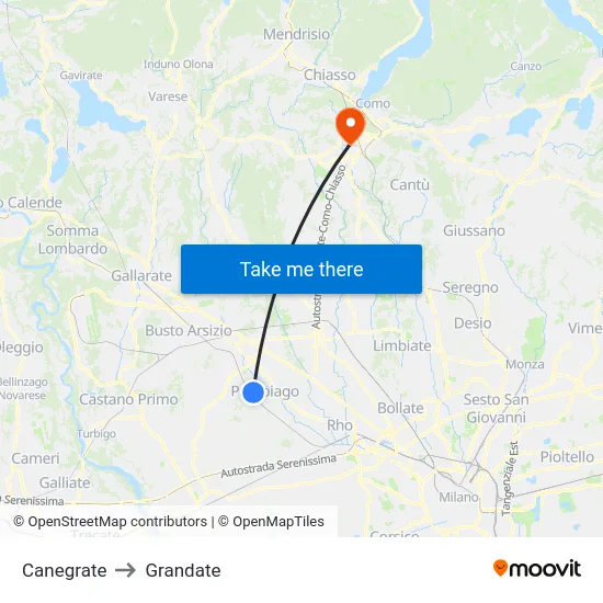 Canegrate to Grandate map