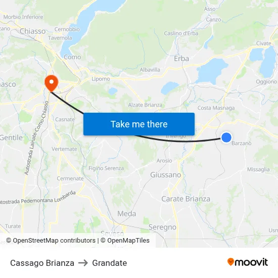Cassago Brianza to Grandate map