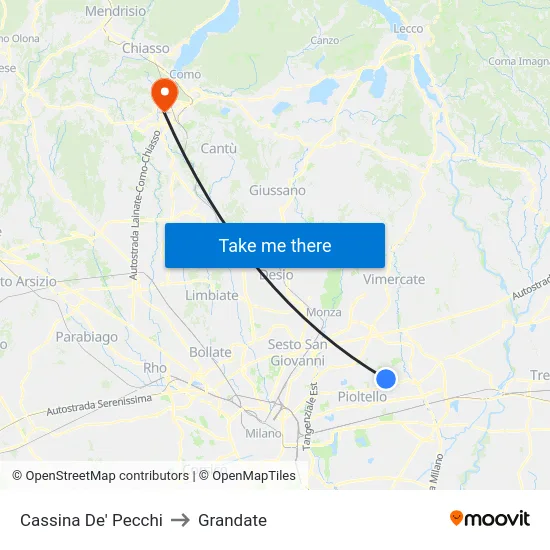 Cassina De' Pecchi to Grandate map