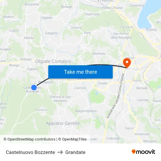 Castelnuovo Bozzente to Grandate map