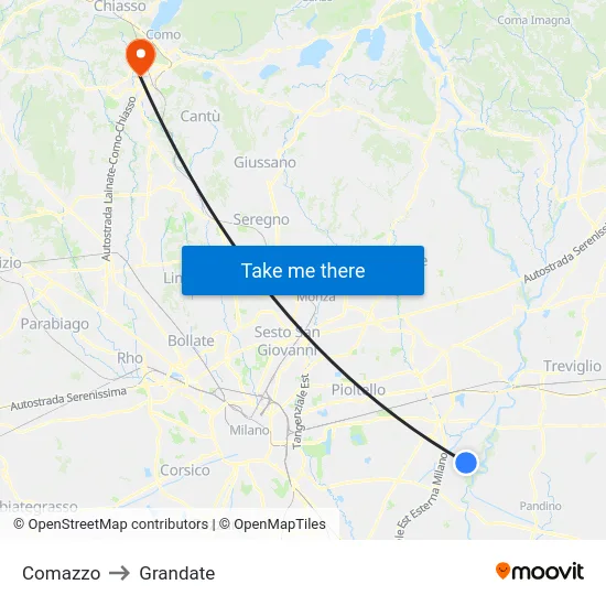 Comazzo to Grandate map
