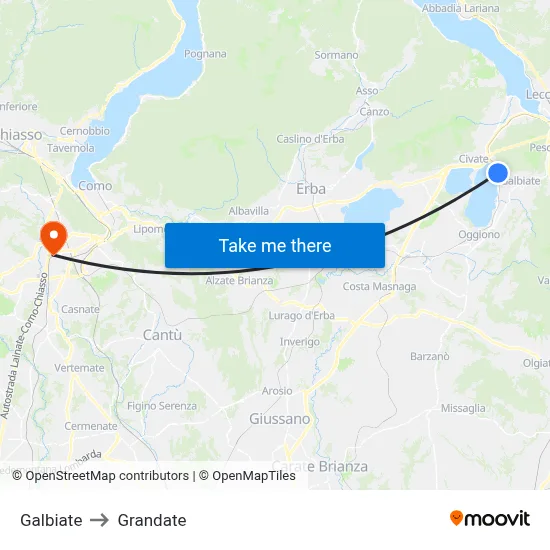 Galbiate to Grandate map