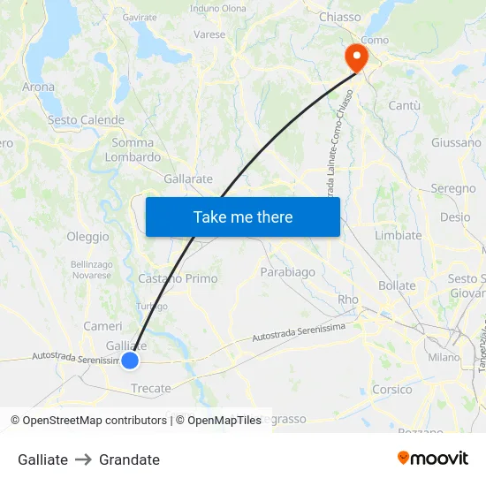 Galliate to Grandate map