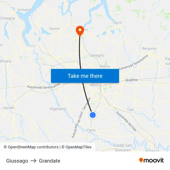 Giussago to Grandate map