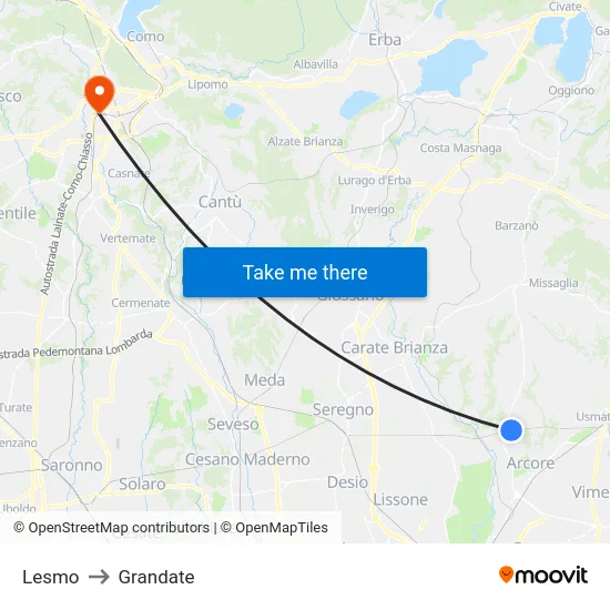 Lesmo to Grandate map