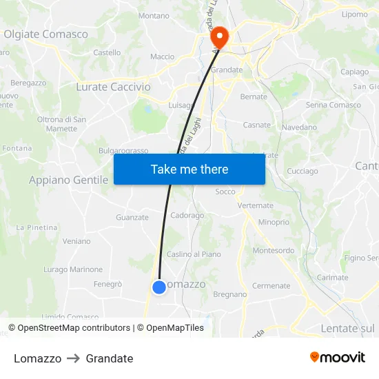 Lomazzo to Grandate map
