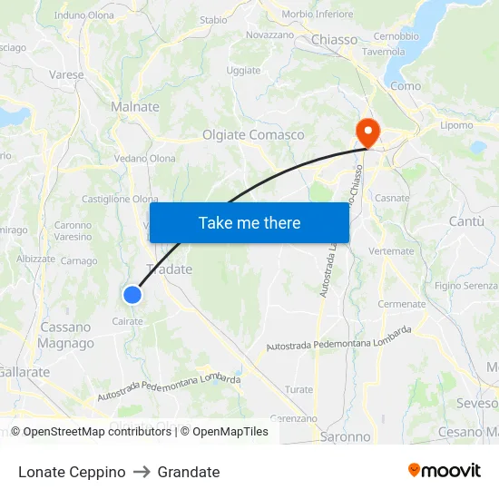 Lonate Ceppino to Grandate map
