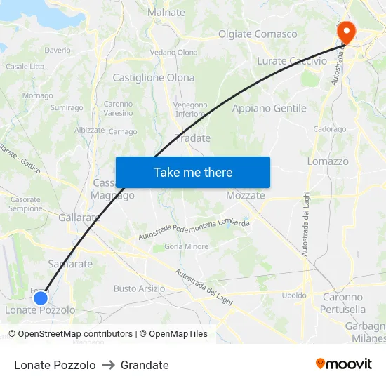 Lonate Pozzolo to Grandate map