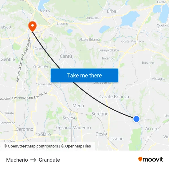 Macherio to Grandate map