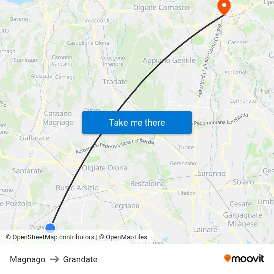 Magnago to Grandate map