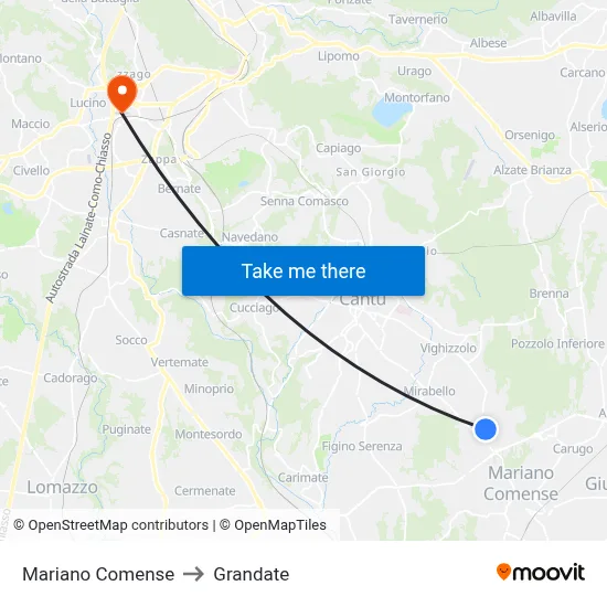 Mariano Comense to Grandate map