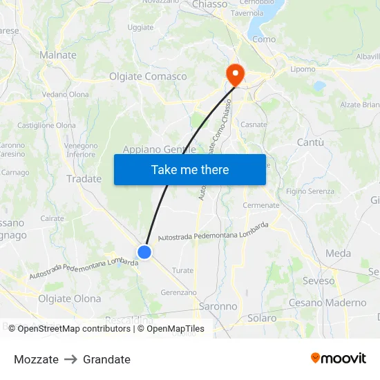 Mozzate to Grandate map
