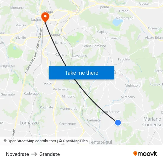 Novedrate to Grandate map