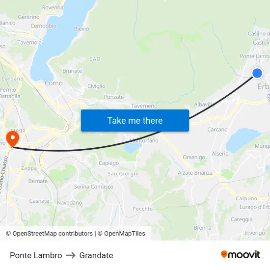 Ponte Lambro to Grandate map
