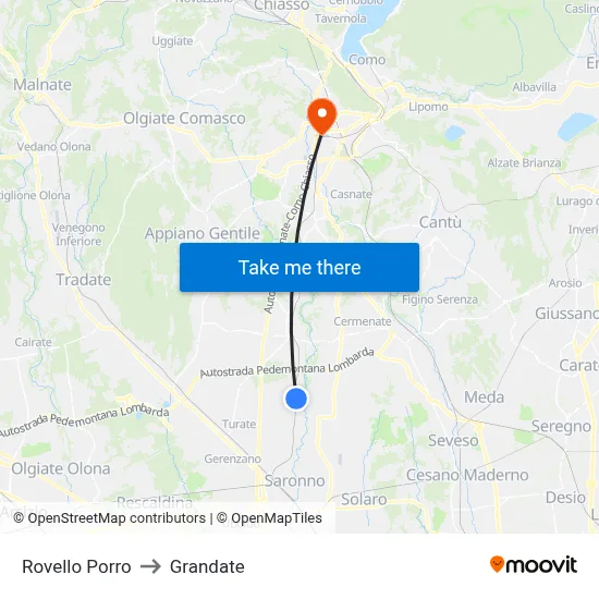 Rovello Porro to Grandate map